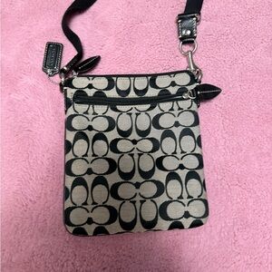 Coach Small Signature Crossbody in Black and Tan